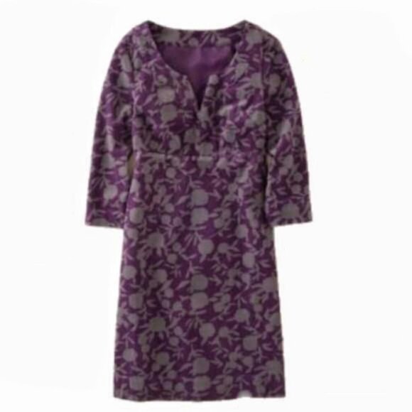 Boden Slit Neck Printed Corduroy Sheath Dress in Purple & Gray Size 6 Regular - Picture 8 of 8